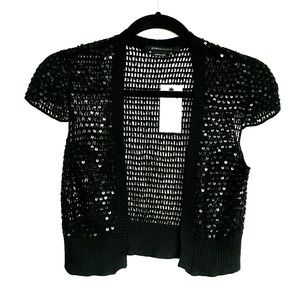 BCBGMaxAzria Black Sequin Shrug Sz XS NWT